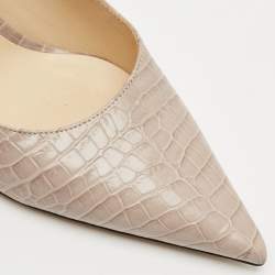 Jimmy Choo Grey Croc Embossed Leather Romy Pumps Size 37