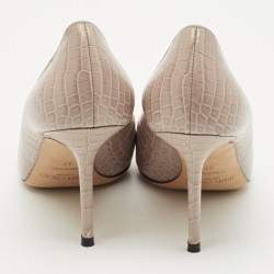 Jimmy Choo Grey Croc Embossed Leather Romy Pumps Size 37