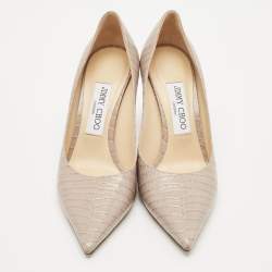 Jimmy Choo Grey Croc Embossed Leather Romy Pumps Size 37