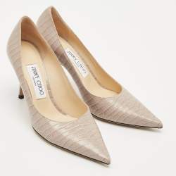 Jimmy Choo Grey Croc Embossed Leather Romy Pumps Size 37