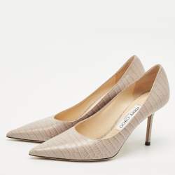 Jimmy Choo Grey Croc Embossed Leather Romy Pumps Size 37