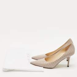 Jimmy Choo Grey Croc Embossed Leather Romy Pumps Size 37