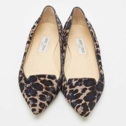 Jimmy Choo Black/Blue Calfhair Pointed Toe Ballet Flats Size 40.5