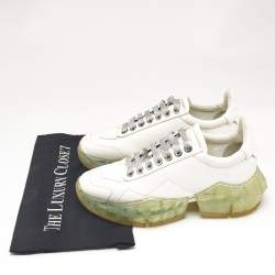 Jimmy Choo White Leather Diamond Low Top Sneakers Size 37