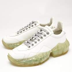 Jimmy Choo White Leather Diamond Low Top Sneakers Size 37