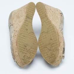 Pre Owned Jimmy Choo Beige Python Embossed Leather Papina Cork Wedge Pumps Size 39