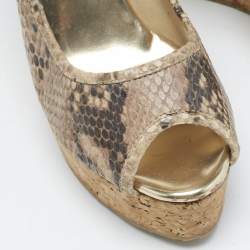 Pre Owned Jimmy Choo Beige Python Embossed Leather Papina Cork Wedge Pumps Size 39