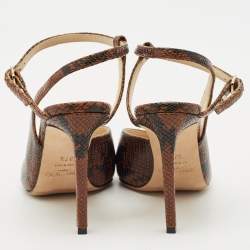 Jimmy Choo Brown Python Embossed Leather Pointed Toe Slingback Pumps Size 37.5