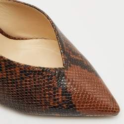Jimmy Choo Brown Python Embossed Leather Pointed Toe Slingback Pumps Size 37.5