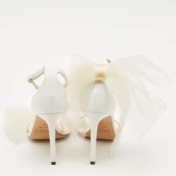 Jimmy Choo White Canvas and Mesh Aveline Bow Ankle Strap Pumps Size 38