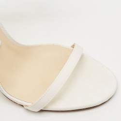 Jimmy Choo White Canvas and Mesh Aveline Bow Ankle Strap Pumps Size 38