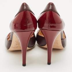Jimmy Choo Burgundy/Red Patent and Leather Cut Out Pumps Size 38.5
