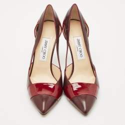 Jimmy Choo Burgundy/Red Patent and Leather Cut Out Pumps Size 38.5