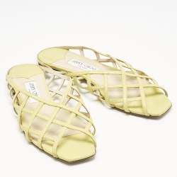 Jimmy Choo Green Leather sai Flat Sandals Size 40