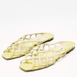 Jimmy Choo Green Leather sai Flat Sandals Size 40