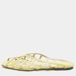 Jimmy Choo Green Leather sai Flat Sandals Size 40