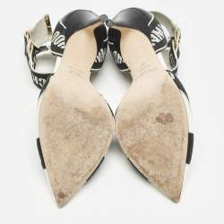 Jimmy Choo White/Black Leather and Fabric Bea Ankle Strap Pumps Size 40