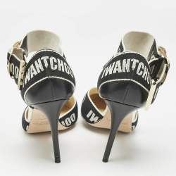 Jimmy Choo White/Black Leather and Fabric Bea Ankle Strap Pumps Size 40