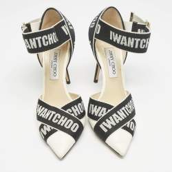 Jimmy Choo White/Black Leather and Fabric Bea Ankle Strap Pumps Size 40