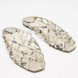 Jimmy Choo Gold Python Embossed Leather Sai Flat Sandals Size 40