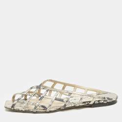 Jimmy Choo Gold Python Embossed Leather Sai Flat Sandals Size 40