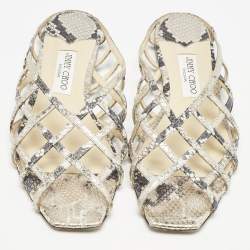Jimmy Choo Gold Python Embossed Leather Sai Flat Sandals Size 40