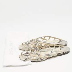 Jimmy Choo Gold Python Embossed Leather Sai Flat Sandals Size 40