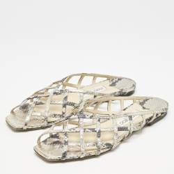 Jimmy Choo Gold Python Embossed Leather Sai Flat Sandals Size 40