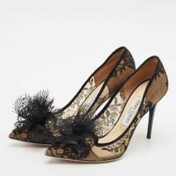 Jimmy Choo Black Lace Duchess Pointed Toe Pumps Size 39