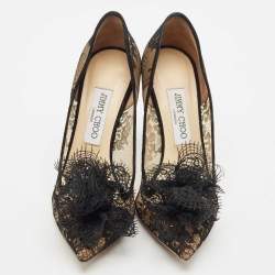 Jimmy Choo Black Lace Duchess Pointed Toe Pumps Size 39