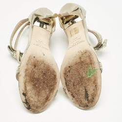 Jimmy Choo Grey Leather and Suede Escape Crystal T-Strap Sandals Size 37.5