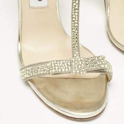 Jimmy Choo Grey Leather and Suede Escape Crystal T-Strap Sandals Size 37.5