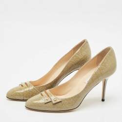 Jimmy Choo Two Tone Croc Embossed  Patent Leather Pumps Size 38.5