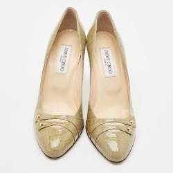 Jimmy Choo Two Tone Croc Embossed  Patent Leather Pumps Size 38.5