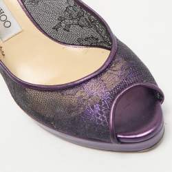 Jimmy Choo Purple Mesh and Leather Peep Toe Platform Slingback Sandals Size 38.5