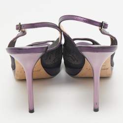 Jimmy Choo Purple Mesh and Leather Peep Toe Platform Slingback Sandals Size 38.5