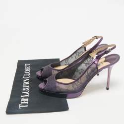 Jimmy Choo Purple Mesh and Leather Peep Toe Platform Slingback Sandals Size 38.5