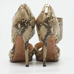 Jimmy Choo Beige/Black Python Embossed Leather Ankle Strap Sandals Size 39.5