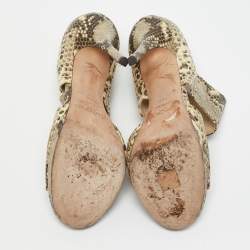 Jimmy Choo Beige/Black Python Embossed Leather Ankle Strap Sandals Size 39.5