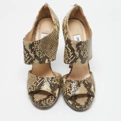 Jimmy Choo Beige/Black Python Embossed Leather Ankle Strap Sandals Size 39.5