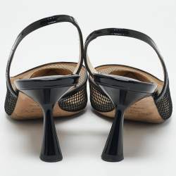 Jimmy Choo Black Mesh and Patent Leather Fetto Slingback Pumps Size 41