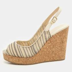 Jimmy Choo Multicolor Leather Prova Cork Wedge Slingback Pumps Size 39.5