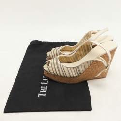 Jimmy Choo Multicolor Leather Prova Cork Wedge Slingback Pumps Size 39.5