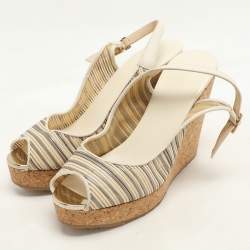 Jimmy Choo Multicolor Leather Prova Cork Wedge Slingback Pumps Size 39.5