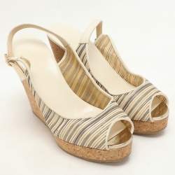 Jimmy Choo Multicolor Leather Prova Cork Wedge Slingback Pumps Size 39.5