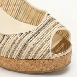 Jimmy Choo Multicolor Leather Prova Cork Wedge Slingback Pumps Size 39.5