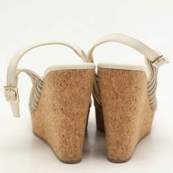 Jimmy Choo Multicolor Leather Prova Cork Wedge Slingback Pumps Size 39.5
