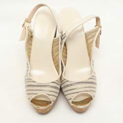 Jimmy Choo Multicolor Leather Prova Cork Wedge Slingback Pumps Size 39.5