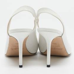 Jimmy Choo White Croc Embossed Leather Pointed Toe Slingback Pumps Size 39.5 