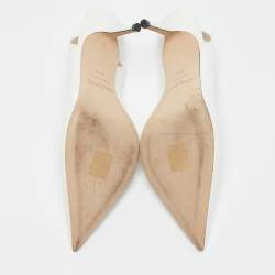 Jimmy Choo White Croc Embossed Leather Pointed Toe Slingback Pumps Size 39.5 